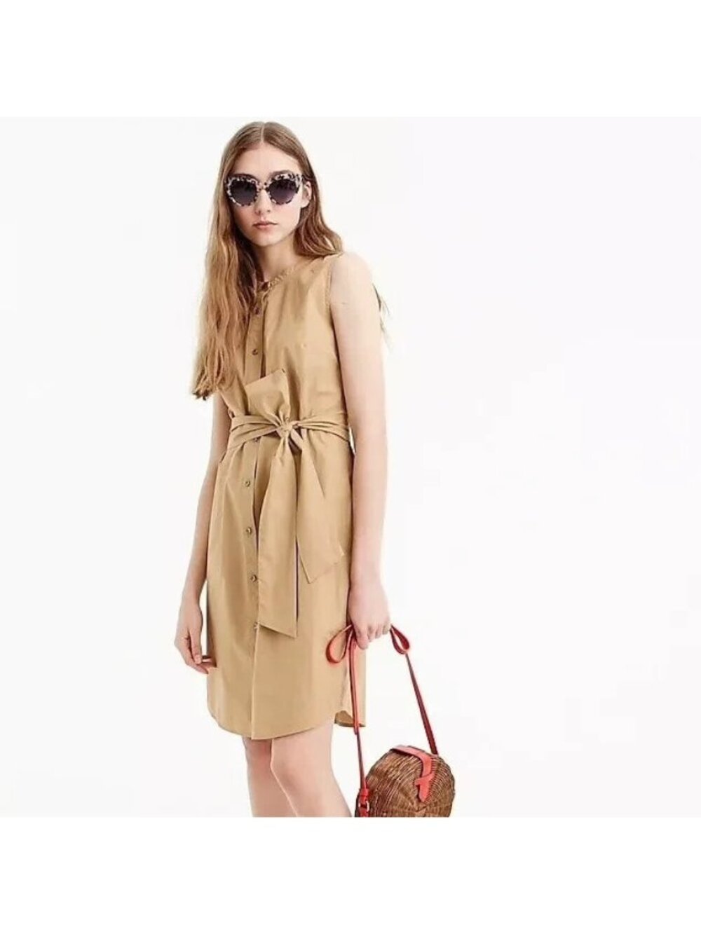 NWT J.Crew Collection Sleeveless Cotton Poplin Shirt Dress in Honey Brown M